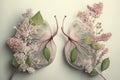 close-up of pair of lungs, with delicate petals in the foreground