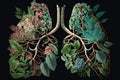 close-up of a pair of lungs made from delicate flowers and greenery