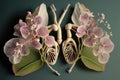 close-up of a pair of lungs made from delicate orchids