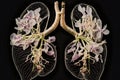 close-up of a pair of lungs made from delicate orchids