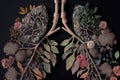 close-up of a pair of lungs made from flowers, with their delicate petals and intricate details visible