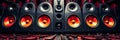 Close up of pair of speakers on sound board. Generative AI Royalty Free Stock Photo