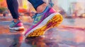 A close up of a pair of walking shoes. Modern style. Comfortable urban sports sneakers. Fashion trendy style. One step at a time. Royalty Free Stock Photo