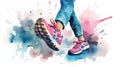 A close up of a pair of walking shoes. Modern style. Comfortable urban sports sneakers. Fashion trendy style. One step at a time. Royalty Free Stock Photo