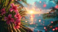 Close Up of a Palm Tree With Pink Flowers Royalty Free Stock Photo