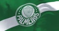 Close-up of Palmeiras football club flag waving in the wind on a clear day