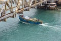 Close up of Pamban Bridge is a railway bridge which connects the town of Rameswaram on Pamban Island to mainland India. Opened on