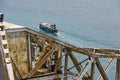 Close up of Pamban Bridge is a railway bridge which connects the town of Rameswaram on Pamban Island to mainland India. Opened on