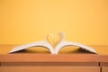 Close up pang of a book in heart shape on the table at library Royalty Free Stock Photo