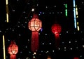 Close up paper light box, beautiful decorations in Thai temple festival in the countryside of Thailand.