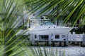 parked boat at dock on canal in Florida, USA Royalty Free Stock Photo