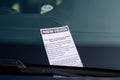 Close-up of parking ticket on car`s windshield Royalty Free Stock Photo