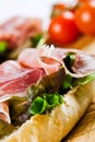 Close up of a parma ham sandwich Royalty Free Stock Photo