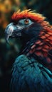 a close up of a parrot with a red head and blue body and a black body with a red and blue tail and a black head Royalty Free Stock Photo
