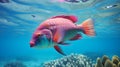 Close up of a Parrotfish swimming in the clear Ocean. Natural Background with beautiful Lighting