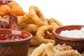 Close up of the part of appetizers to beer - fried squid rings,