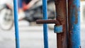 Close up part of the blue iron gate Royalty Free Stock Photo
