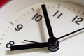 Close up of Red alarm clock face, Time close up.