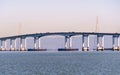 Close up of part of San Mateo Bridge connecting the Peninsula and East Bay in San Francisco Bay Area, California; Electricity Royalty Free Stock Photo