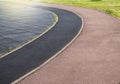 Close-up of a part of a sports stadium with markings for a treadmill Royalty Free Stock Photo