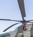 Close up partial shot of Russian military helicopter. Defence