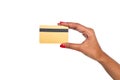 close-up partial view of african american woman holding credit card Royalty Free Stock Photo