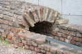 Closeup excavation Roman brick built sewer vaults