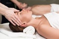 close-up partial view of young couple having massage in spa