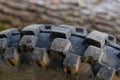 Close-up of parts of motocross bike. Tyre wheel close-up. Selective focus