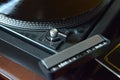 Close up of parts vintage vinyl disk player ready to use. Select Royalty Free Stock Photo