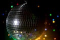 Close up. party lights background. Colorful party mirror disco ball Royalty Free Stock Photo