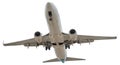 Close up of passenger plane landing overhead, a close-up airplane lands Royalty Free Stock Photo