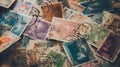 close-up of a passport with colorful stamps from differen one generative AI