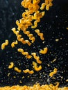 A close up of pasta being tossed into the air