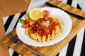 Mixed seafood pasta close-up with parmesan Royalty Free Stock Photo