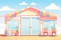 a close-up of pastel shutters on a beach cottage against a clear sky, magazine style illustration