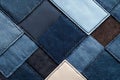 A close up of a patchwork of blue jeans Royalty Free Stock Photo