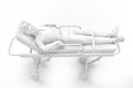 Close-up of a patient on an ambulance stretcher. 3D illustration