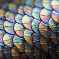 Close-up of a pattern resembling fish scales with an iridescent effect. The overlapping, round Royalty Free Stock Photo