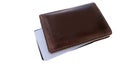 Close-up of payment credit cards in a stack in a leather wallet on a white table, the concept of electronic payment, payments from