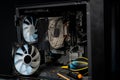 Close-up of a PC cooling system, a dirty radiator from a computer Royalty Free Stock Photo