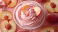 A close-up of peach ice cream with slices of peach on top Royalty Free Stock Photo