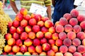 Close up of peaches at street market Royalty Free Stock Photo