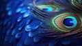 A close up of a peacock feather with blue and green feathers, AI Royalty Free Stock Photo