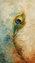 Close Up of a Peacock Feather on a Blurry Background Royalty Free Stock Photo