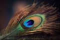 a close up of a peacock\'s feather with a blurry background Royalty Free Stock Photo