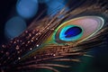a close up of a peacock\'s feather with a blurry background Royalty Free Stock Photo