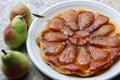 Close up of  pears tarte tatin with caramelised sugar Royalty Free Stock Photo