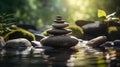 smooth rocks stacked on top of each other in stream leading to a waterfall in a forest Royalty Free Stock Photo