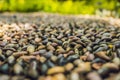 Close up of pebble stones on the pavement for foot reflexology,